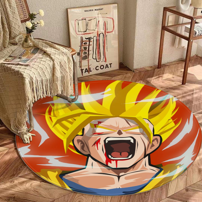 Dragon Ball Goku Super Saiyan Angry Scream Hand Drawing Design Round Mat