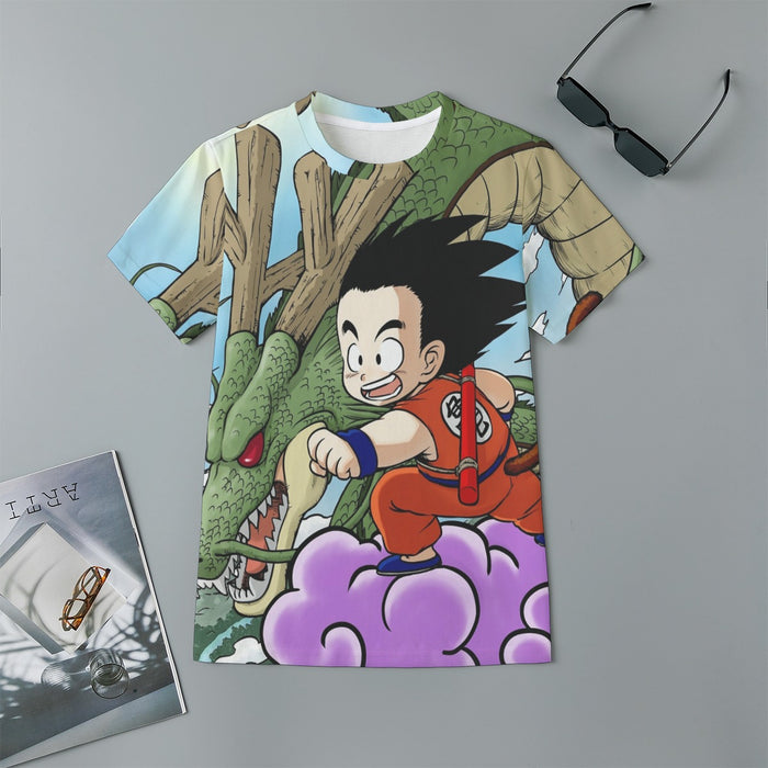 Dragon Ball  Kid Goku Flying With Shenron Kids T-Shirt