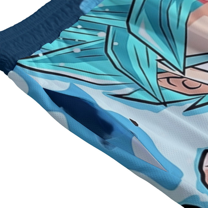 DBZ Goku Zamasu SSGSS God Blue Rose Super Saiyan Chibi Mesh Shorts