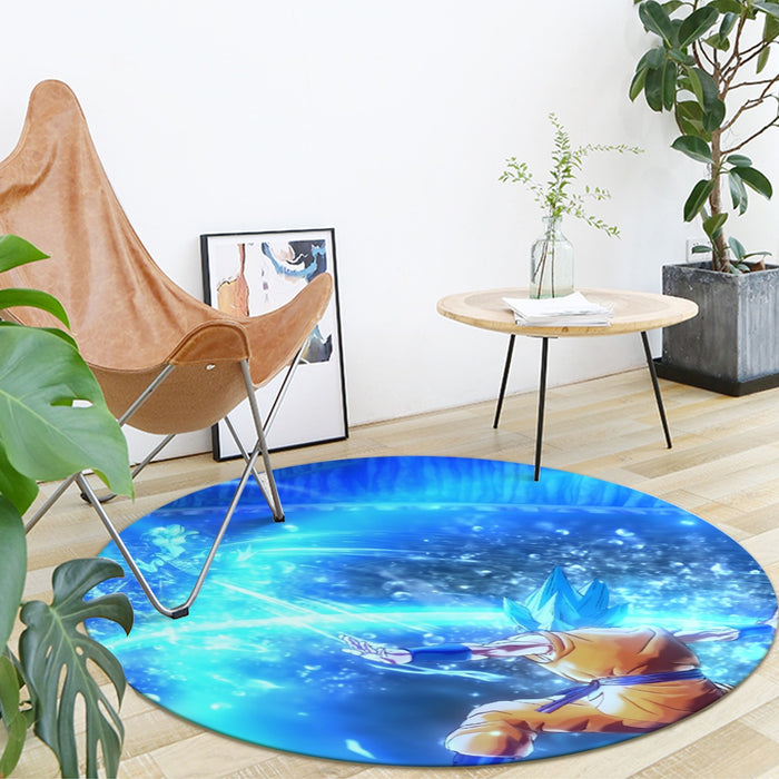 DBZ Goku SSGSS Saiyan God Blue Aura Blasting Streetwear Round Mat