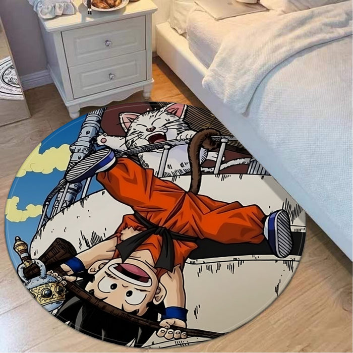 The Naughty Kid Goku and Korin Wise Cat Dragonball Round Mat