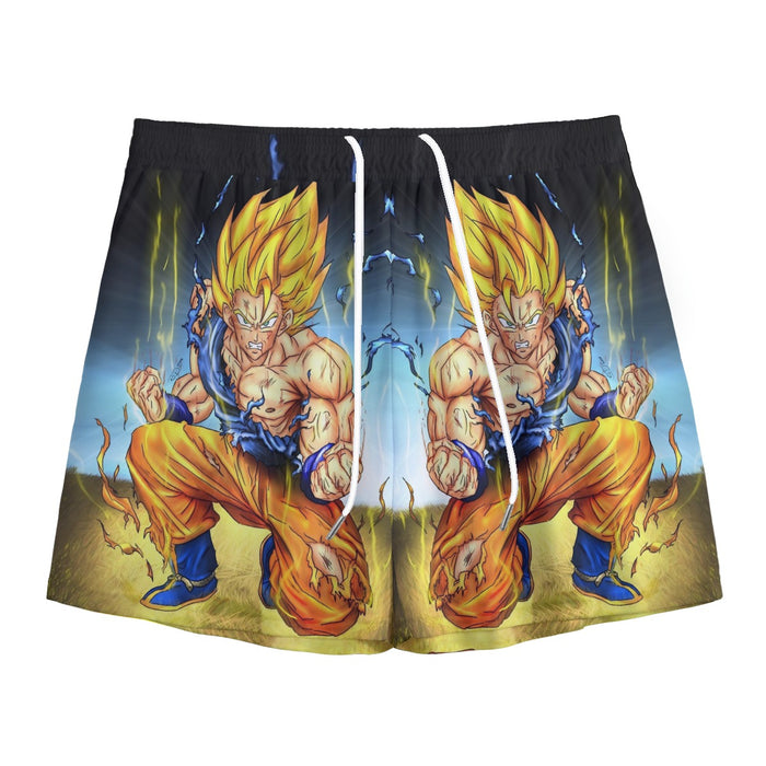 DBZ Goku Super Saiyan Thunder Power Damage Fight Cool Design Mesh Shorts