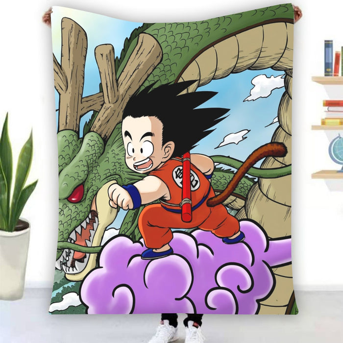 Dragon Ball  Kid Goku Flying With Shenron Blanket