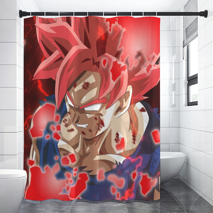 DBZ Son Goku Super Saiyan Red Hair God Dope Style Shower Curtain