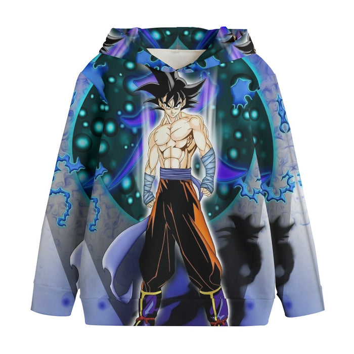 DBZ Goku Muscular Saiyan Vibrant Background Art Style Kids' Hoodie