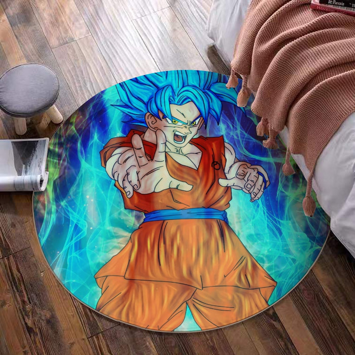 DBZ Goku Super Saiyan God Blue SSGSS Power Aura Fire Theme Design Round Mat