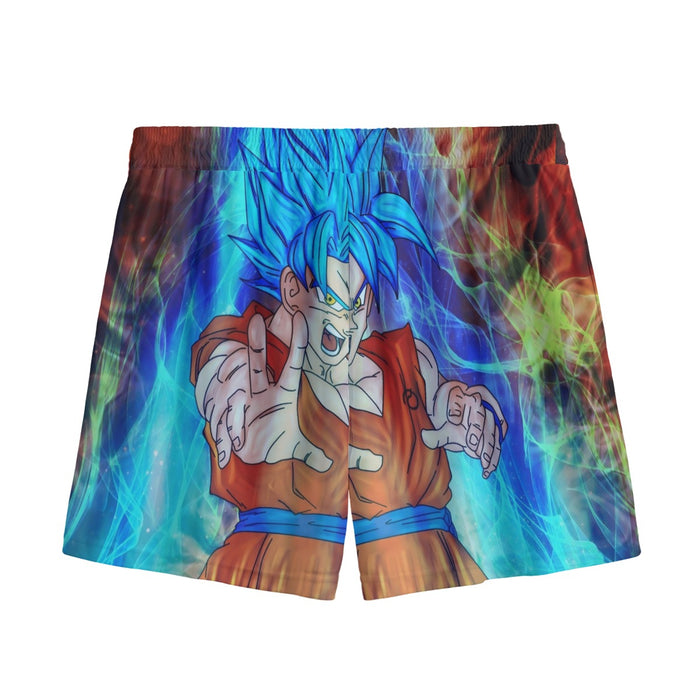 DBZ Goku Super Saiyan God Blue SSGSS Power Aura Fire Theme Design Mesh Shorts