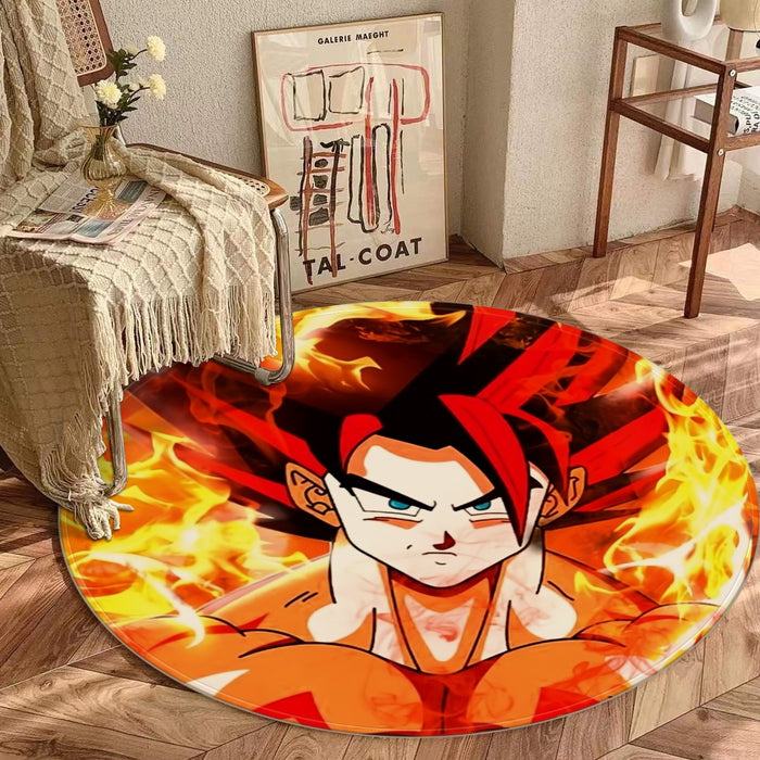 Dragon Ball Goku Super Saiyan Rose Flaming Fan Art Round Mat