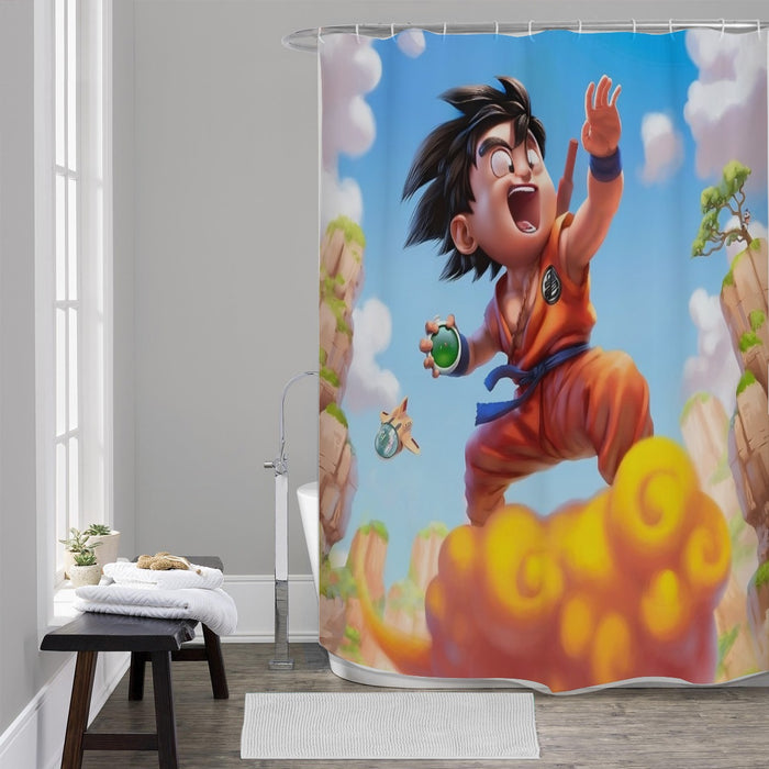 Dragon Ball Goku Kid Ride Flying Nimbus Cute Dope Streetwear Shower Curtain