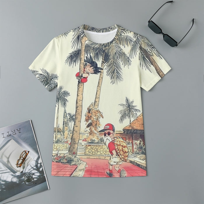 Palm Tree Cute Kid Goku Master Roshi Vintage Beige Kids T-Shirt