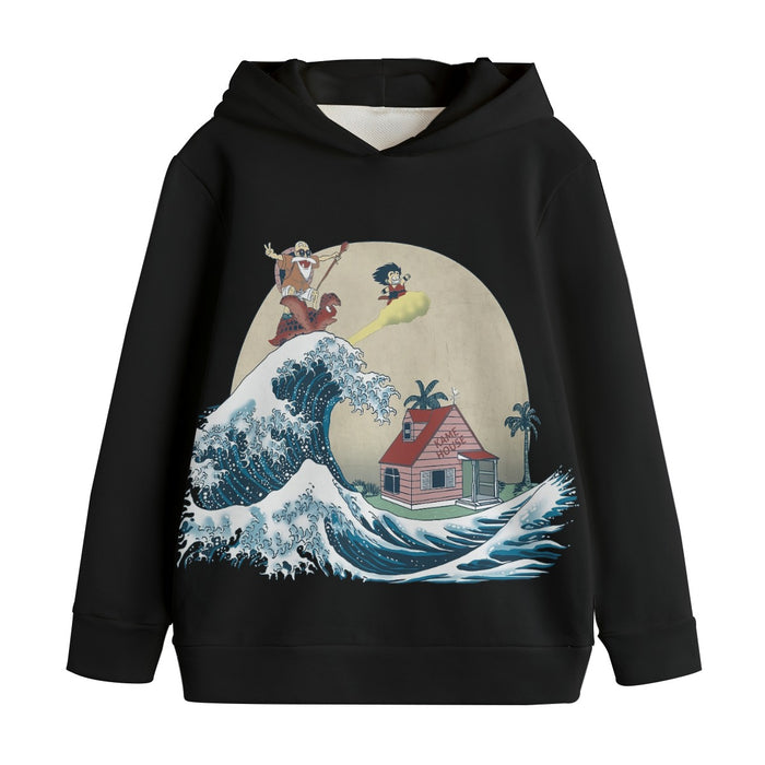 DBZ Kid Goku And Master Roshi Surfing To Kame House Kids' Hoodie