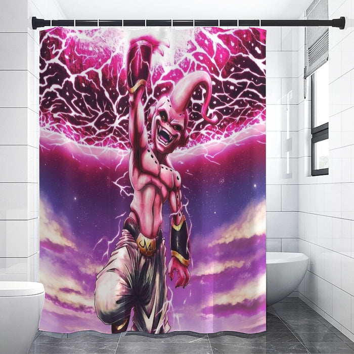DBZ Kid Buu Super Villain Giant Ki Blast Realistic Design Shower Curtain