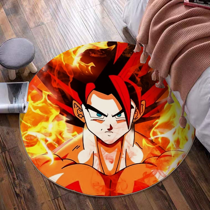 Dragon Ball Goku Super Saiyan Rose Flaming Fan Art Round Mat