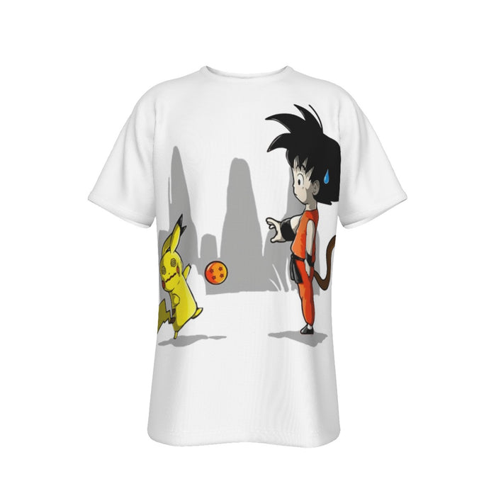 Goku Throwing A Dragon Ball At Pikachu  T-Shirt