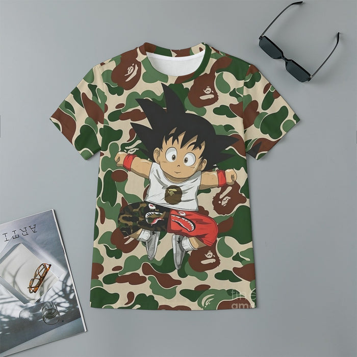 Dragon Ball Jumping Kid Goku Camouflage Kids T-Shirt