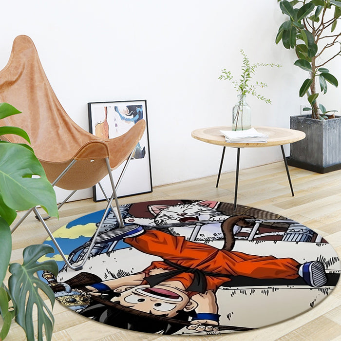 The Naughty Kid Goku and Korin Wise Cat Dragonball Round Mat