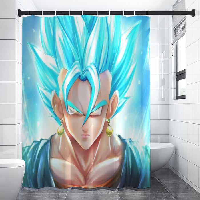 DBZ Goku God Saiyan Blue SSGSS Potara Fusion Design Trendy Shower Curtain