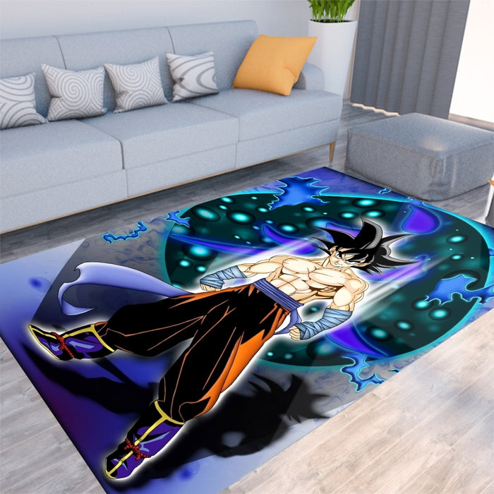 DBZ Goku Muscular Saiyan Vibrant Background Art Style Rug