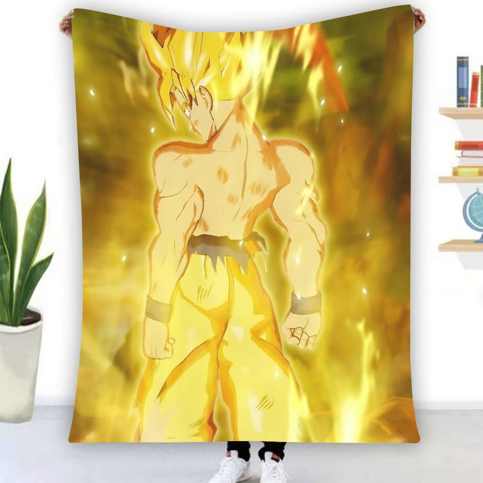 Dragon Ball Goku Super Saiyan Battle Posture Aura Style Blanket