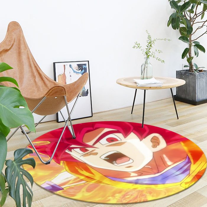 Dragon Ball Goku Super Saiyan Red God Face Portrait Print Round Mat