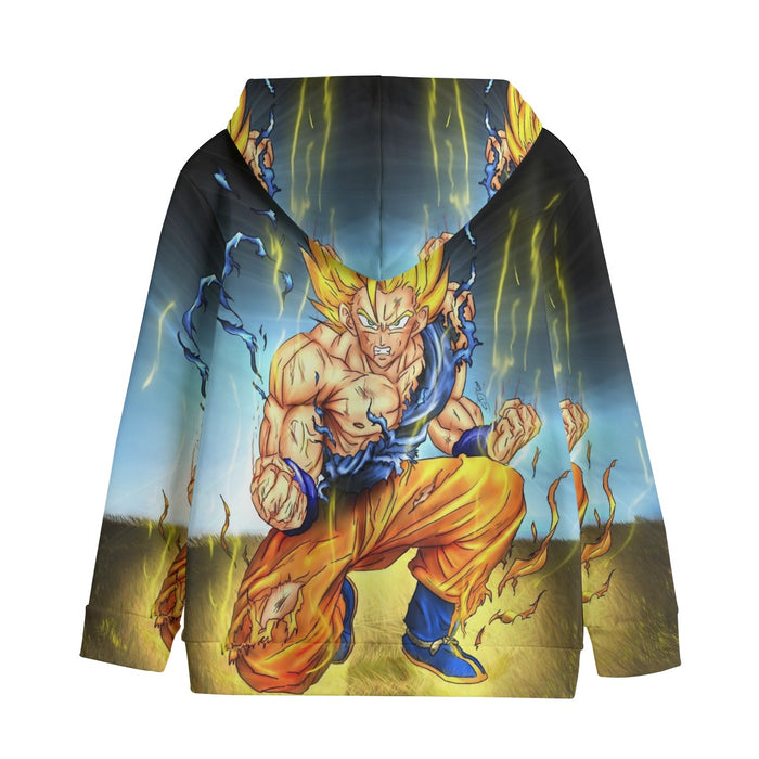 DBZ Goku Super Saiyan Thunder Power Damage Fight Cool Design Kids' Hoodie