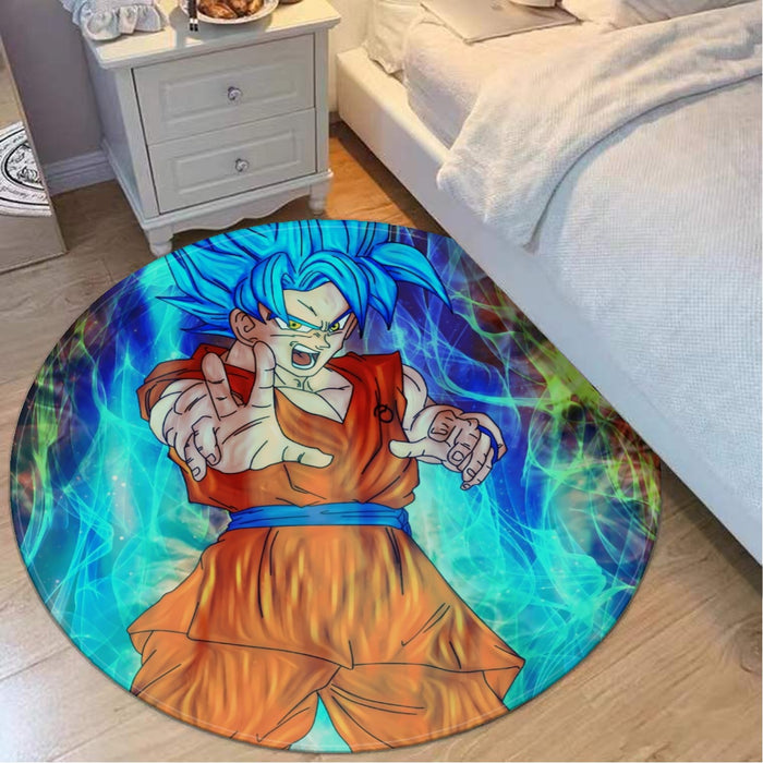 DBZ Goku Super Saiyan God Blue SSGSS Power Aura Fire Theme Design Round Mat