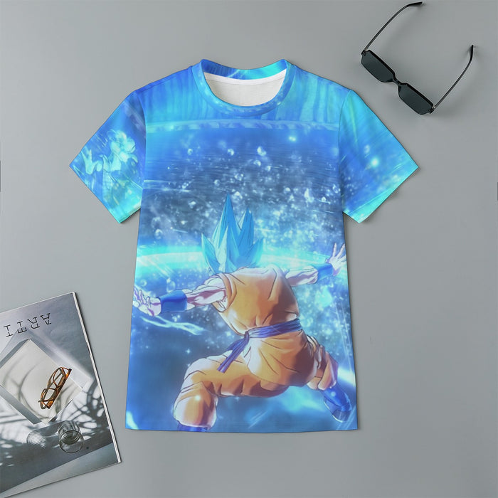 DBZ Goku SSGSS Saiyan God Blue Aura Blasting Streetwear Kids T-Shirt