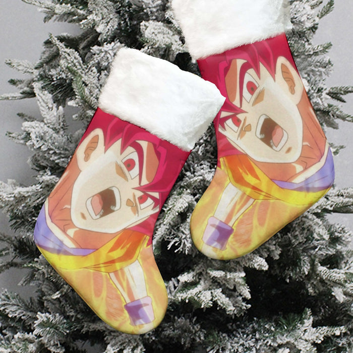 Dragon Ball Goku Super Saiyan Red God Face Portrait Print Christmas Socks