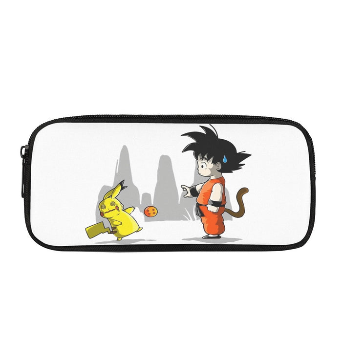 Goku Throwing A Dragon Ball At Pikachu Pencil Bag