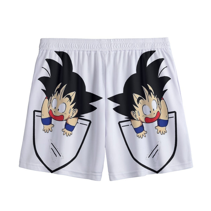Smiling Goku On Pocket Of Dragon Ball Z Mesh Shorts
