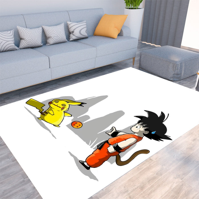 Goku Throwing A Dragon Ball At Pikachu Rug