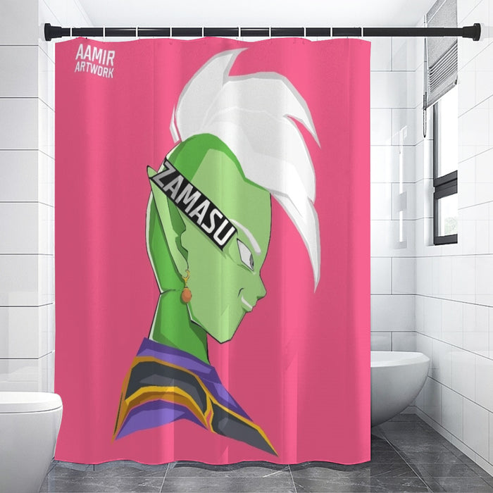 Dragon Ball Super Cool Grin Zamasu Potara Earring Pink Shower Curtain