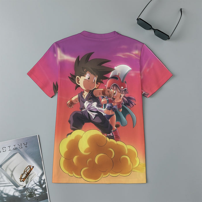 Kid Goku & Chichi Flying on Golden Cloud 3D Kids T-Shirt