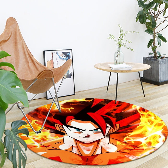 Dragon Ball Goku Super Saiyan Rose Flaming Fan Art Round Mat