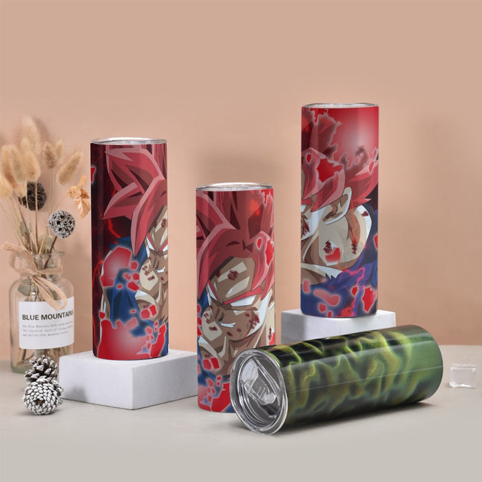 DBZ Son Goku Super Saiyan Red Hair God Dope Style Tumbler With Twinkle Surface