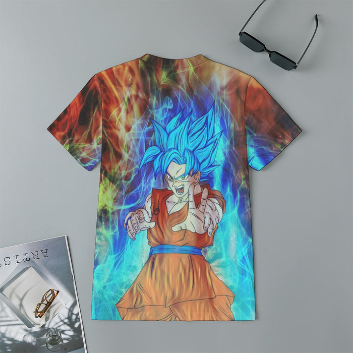 DBZ Goku Super Saiyan God Blue SSGSS Power Aura Fire Theme Design Kids T-Shirt