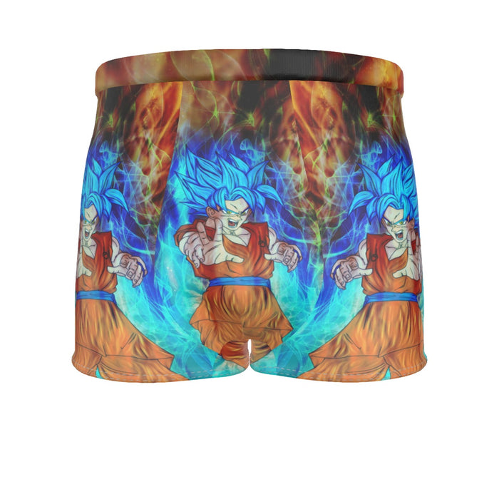 DBZ Goku Super Saiyan God Blue SSGSS Power Aura Fire Theme Design Men's Boxer Briefs