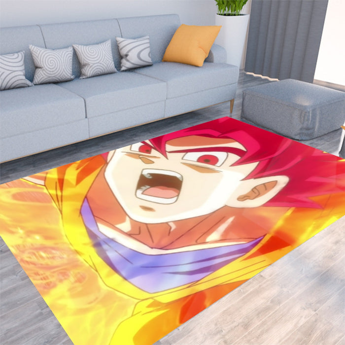 Dragon Ball Goku Super Saiyan Red God Face Portrait Print Rug