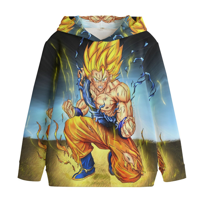 DBZ Goku Super Saiyan Thunder Power Damage Fight Cool Design Kids' Hoodie