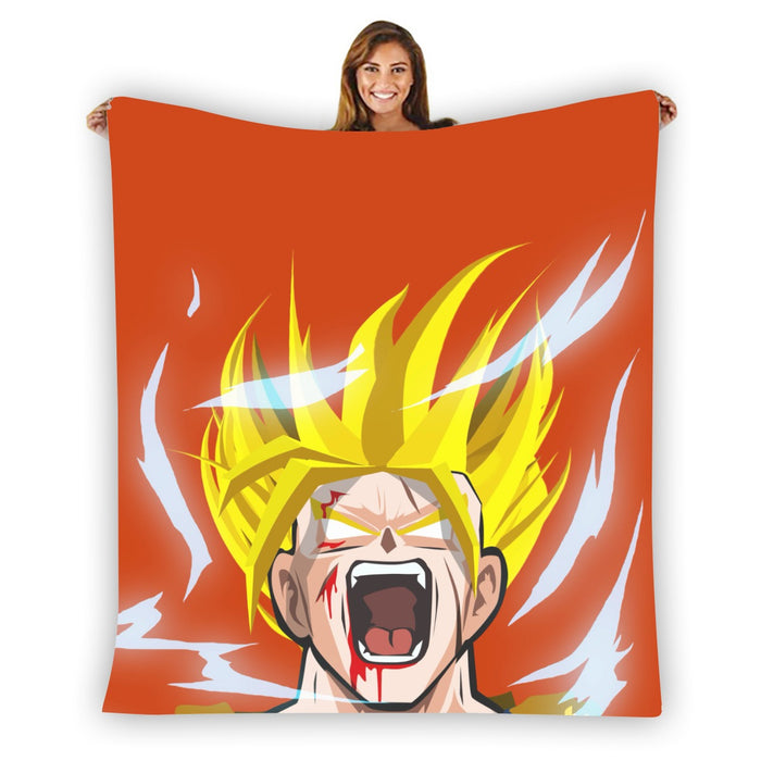 Dragon Ball Goku Super Saiyan Angry Scream Hand Drawing Design Blanket