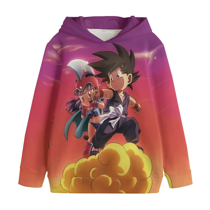 Kid Goku & Chichi Flying on Golden Cloud 3D Kids' Hoodie