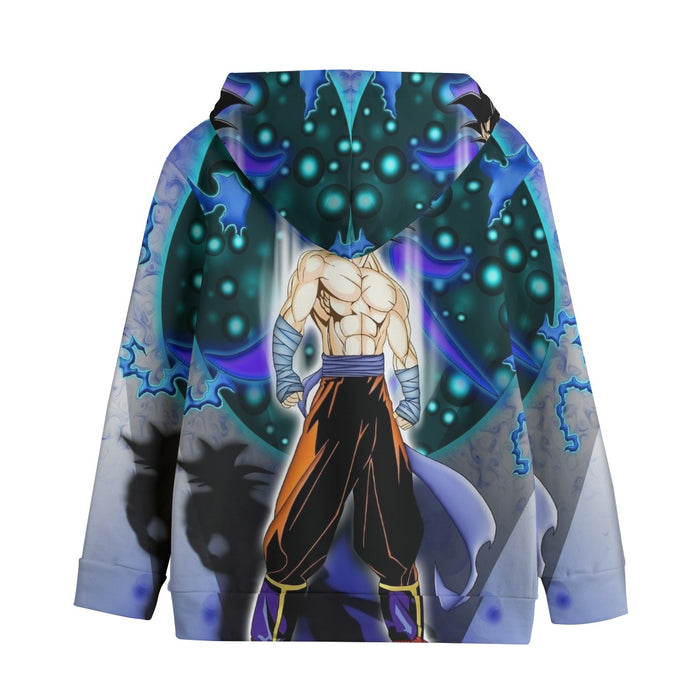 DBZ Goku Muscular Saiyan Vibrant Background Art Style Kids' Hoodie