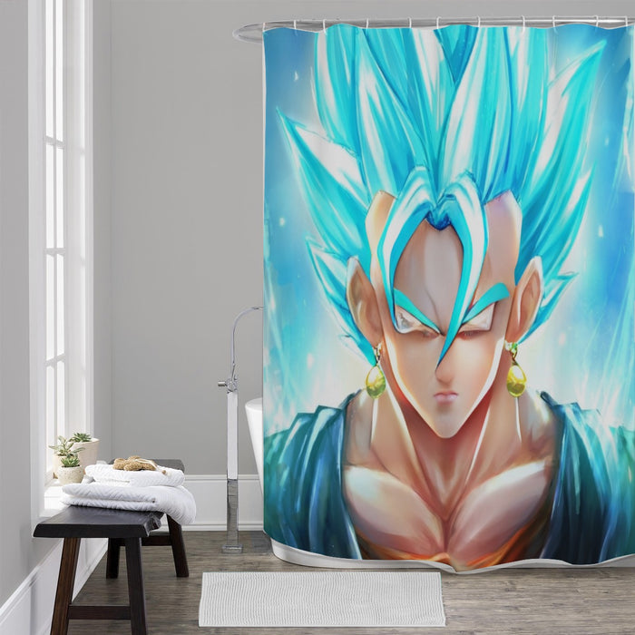 DBZ Goku God Saiyan Blue SSGSS Potara Fusion Design Trendy Shower Curtain