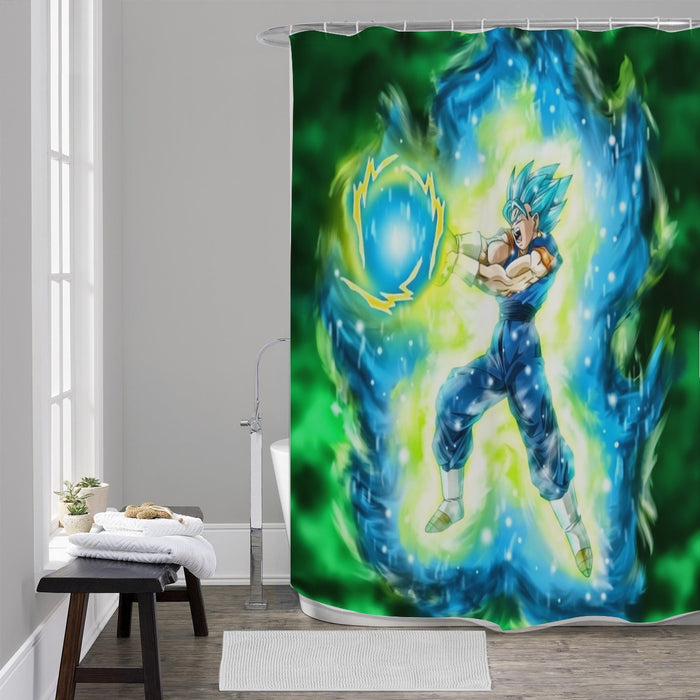 DBZ Goku Super Saiyan Blue SSGSS Kamehameha Power Attack Shower Curtain