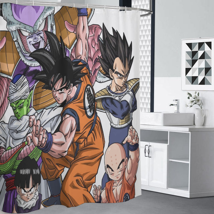 DBZ Goku Fighting Stance Gohan Piccolo Krillin Vegeta Frieza Color Shower Curtain