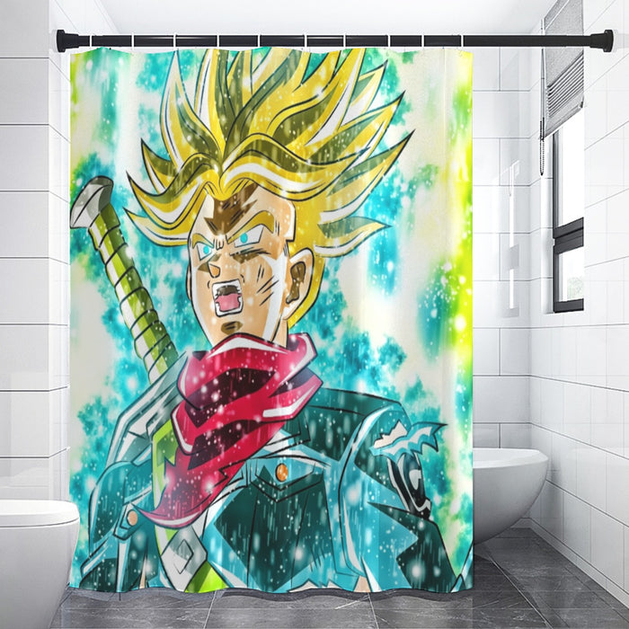 DBZ Trunks Super Saiyan Powerful Battle Ultimate Transformation Design Shower Curtain