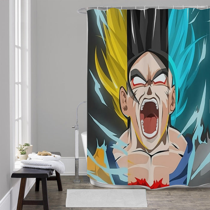 Dragon Ball Goku Super Saiyan Triple Blue God SSGSS Hand Drawing Style Shower Curtain