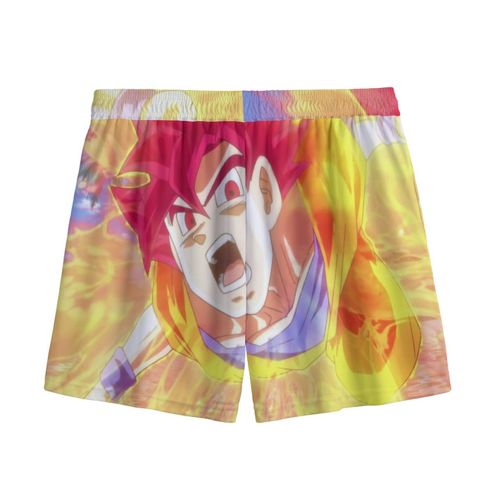 Dragon Ball Goku Super Saiyan Red God Face Portrait Print Mesh Shorts