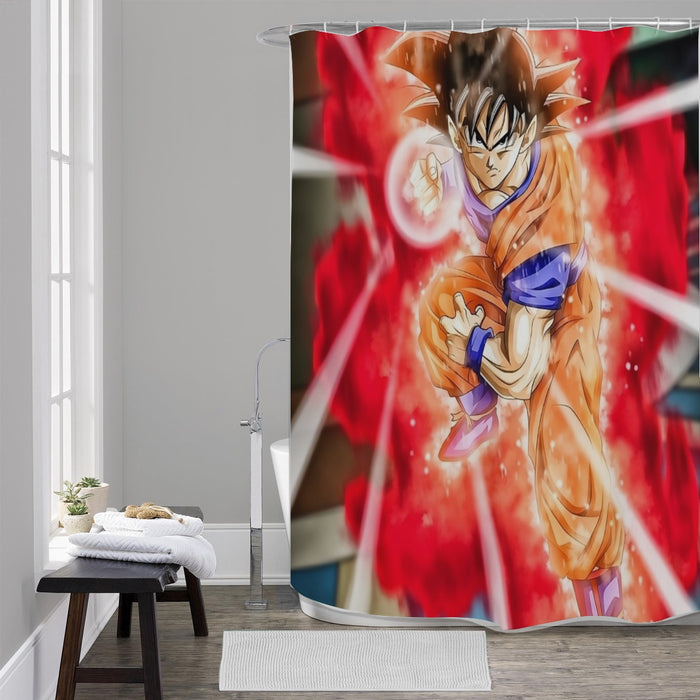 Dragon Ball Super Goku Red Kaioken Energy Epic Punch Shower Curtain