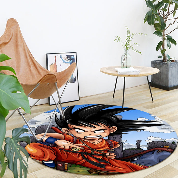 Dragon Ball Anime Angry Kid Goku Sky Clouds Blue 3D Round Mat